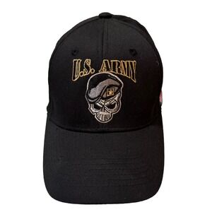 U.S. ARMY SPECIAL FORCES SKULL BLACK ARMY EMBROIDERED MILITARY HAT CAP w/ FLAG‎